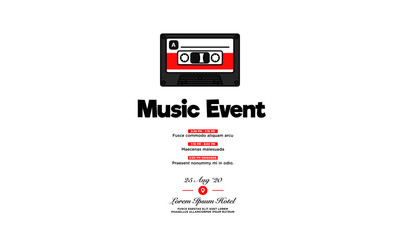 Music Event Cassette Invitation Design with Where and When Details