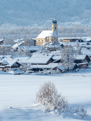 View of Ebbs in Tirol on a sunny winter day with a lot of snow