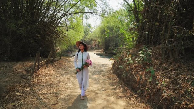 woman with Vietnam culture traditional dress, Ao dai ,stabilizer shot