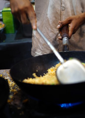 Making of Indian street food Fried rice