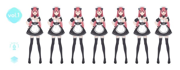 Anime manga girl. Costume of maid cafe