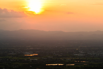 colorful dramatic sky with cloud at sunset.
