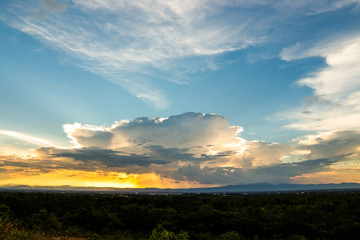 colorful dramatic sky with cloud at sunset.