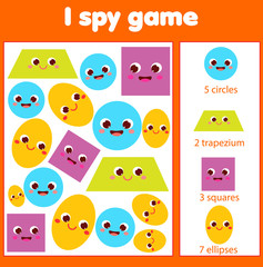 I spy game for toddlers. Find and count objects. Educational activity for children. Learning geometric shapes