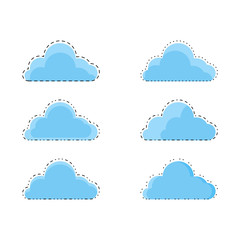 cloud set child emoticon in the white sky vector design