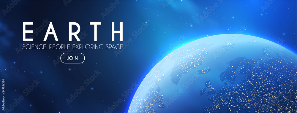 Canvas Prints eath planet in space with lights. realistic universe. cosmos background.