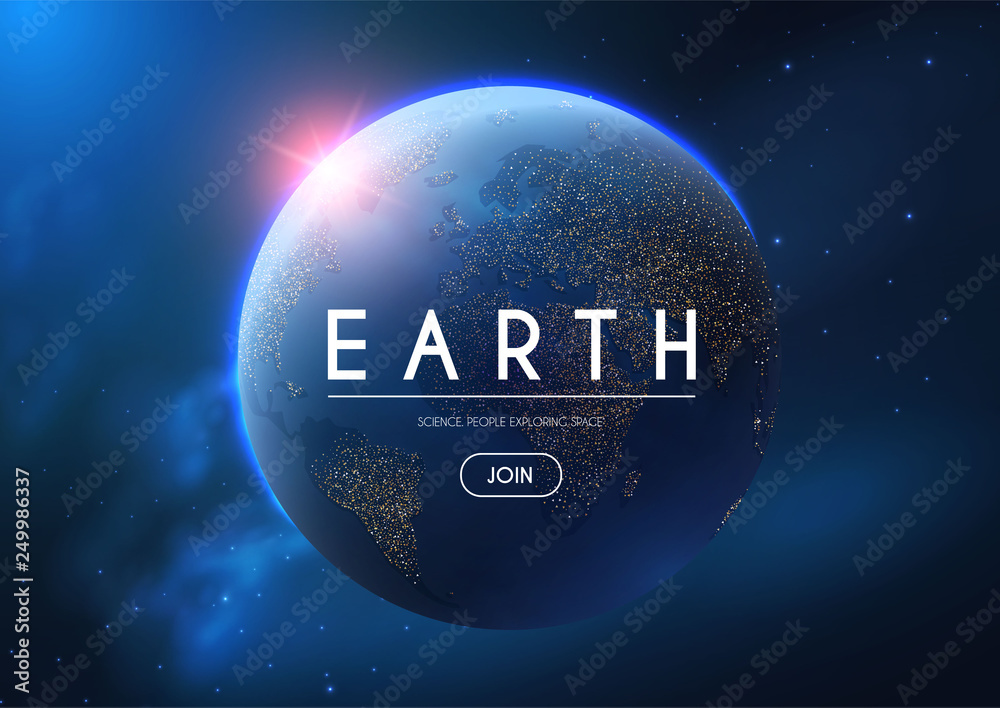 Canvas Prints eath planet in space with lights. realistic universe. cosmos background.