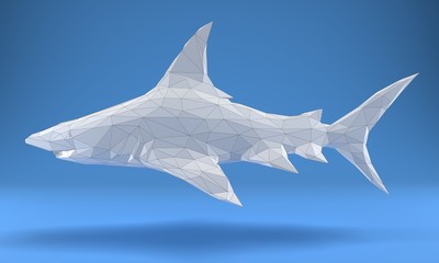 SHARK LOW POLY POLYGONAL, TRIANGLE , Predatory fish on white background, business concept,3D rendering