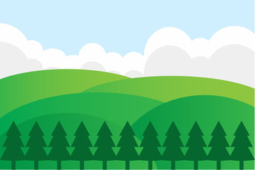 Fototapeta na wymiar Green hill vector with cloud vector illustration design landscape