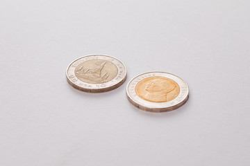 National currency of different countries. Banknotes and coins. The Thai currency, Azerbaijan currency, U.S. dollars.