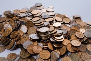 Russian coins on white background.