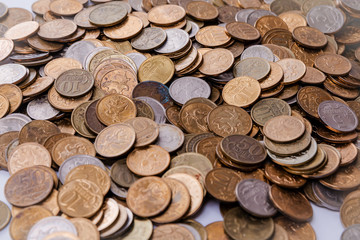 Russian coins on white background.