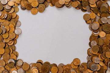 Russian coins on white background.