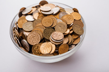 Russian coins on white background.