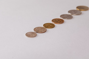 Russian coins on white background.