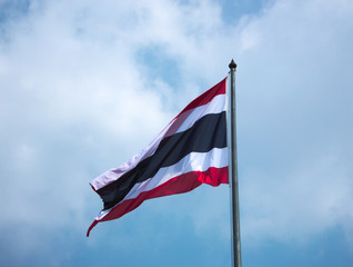 The flag of Thailand is blown in the wind.