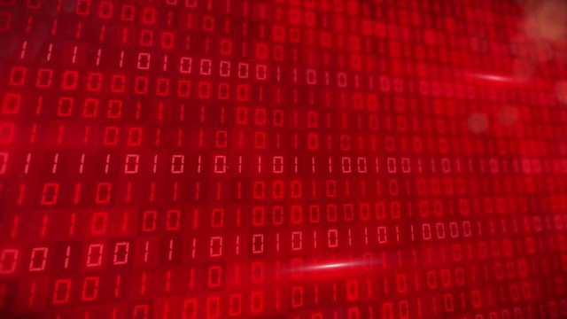 3d videoanimation of a red binary code. Motion background - depth of field.