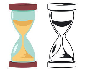 Sand hourglass vector cartoon illustration isolated on white background.