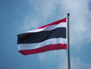 The flag of Thailand is blown in the wind.