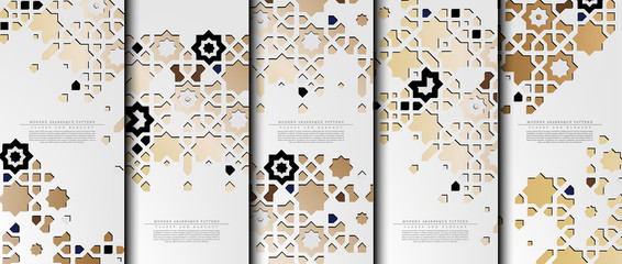 Modern arabesque pattern collection gold texture background template vector
