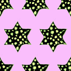 Seamless Watercolor Stars Pattern. Magic Festive Background. Hand Drawn Doodle Stars. Baby Design. Abstract Rapport for Wallpaper, Textile, Linen, Wrapping, Posters, Cards, Banner. New Year, Birthday 