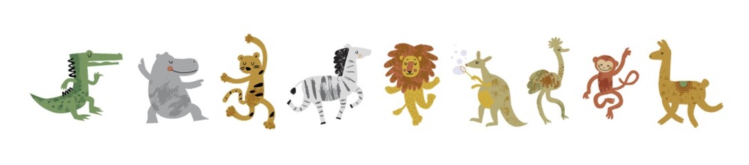 Vector illustration set of cute dancing animals in cartoon style