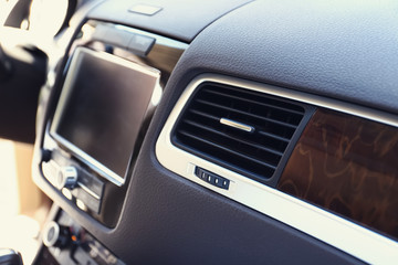 Air conditioner system in modern car, closeup