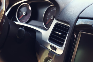 Fototapeta premium Air conditioner system in modern car, closeup