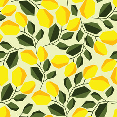 Seamless pattern with lemons and leaves. Summer background