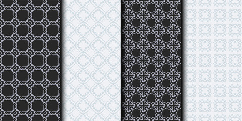 Set of Seamless Geometrical Linear Texture. Original Geometrical Puzzle. Backdrop. Grey color. Vector illustration