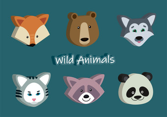 Isometric icons of cute animals. Wild animals portrait set with volumetric design. Icons of muzzles can be used for infographics, patches, stickers. Vector illustration © alijun