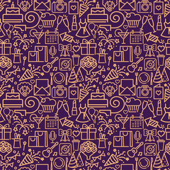 Seamless background with Linear birthday symbols . Vector illustration