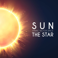 Sun in Universe. Shining Star Cosmos Design. Supernova. Science Background.