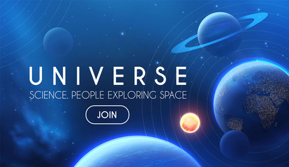 Planets in Universe with Star, Nebula and Galaxy Lights. 3D REalistic Space. Cosmos Design. © feaspb