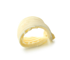 Butter curl on white background