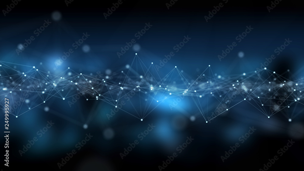 Leinwandbilder Abstract digital network connection blue background 3D rendering
