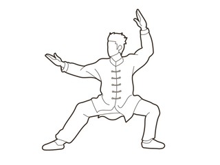Man Kung Fu pose ready to fight graphic vector.