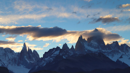 Mount Fitz Roy and Cerro Torre at sunset, Argentina