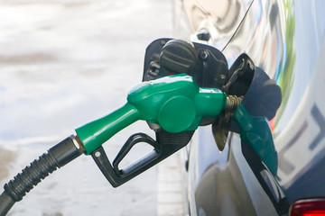 Gas station. Fuel pump.Colorful petrol pump filling nozzles.