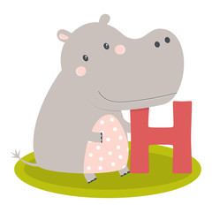 cute animal alphabet with hippo