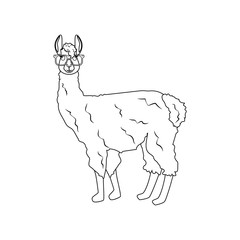 Llama in glasses outline illustration