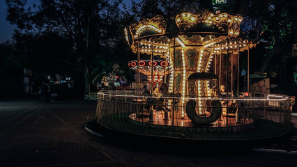 Carousel in the city Park at night. Sochi