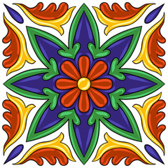 Mexican talavera ceramic tile pattern. Ethnic folk ornament.