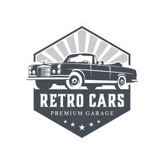 Vintage Car Logo Design Retro Hexagon Classic Style Vector