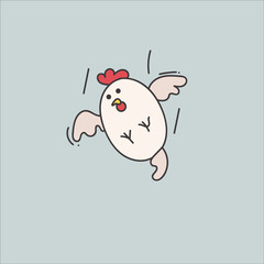 Kawaii flying hen. Vector.