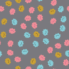 Fototapeta na wymiar Seamless pattern with Kawaii flowers. Vector