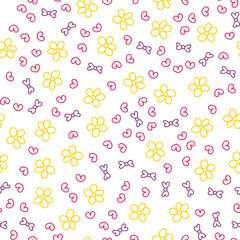 Seamless pattern with hearts and flowers. Vector.