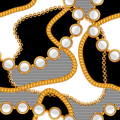 Seamless pattern with golden chains and lace.