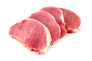 Raw pork cutlet on white background, meat pig