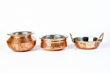 double layered copper bottom cooking serving pot